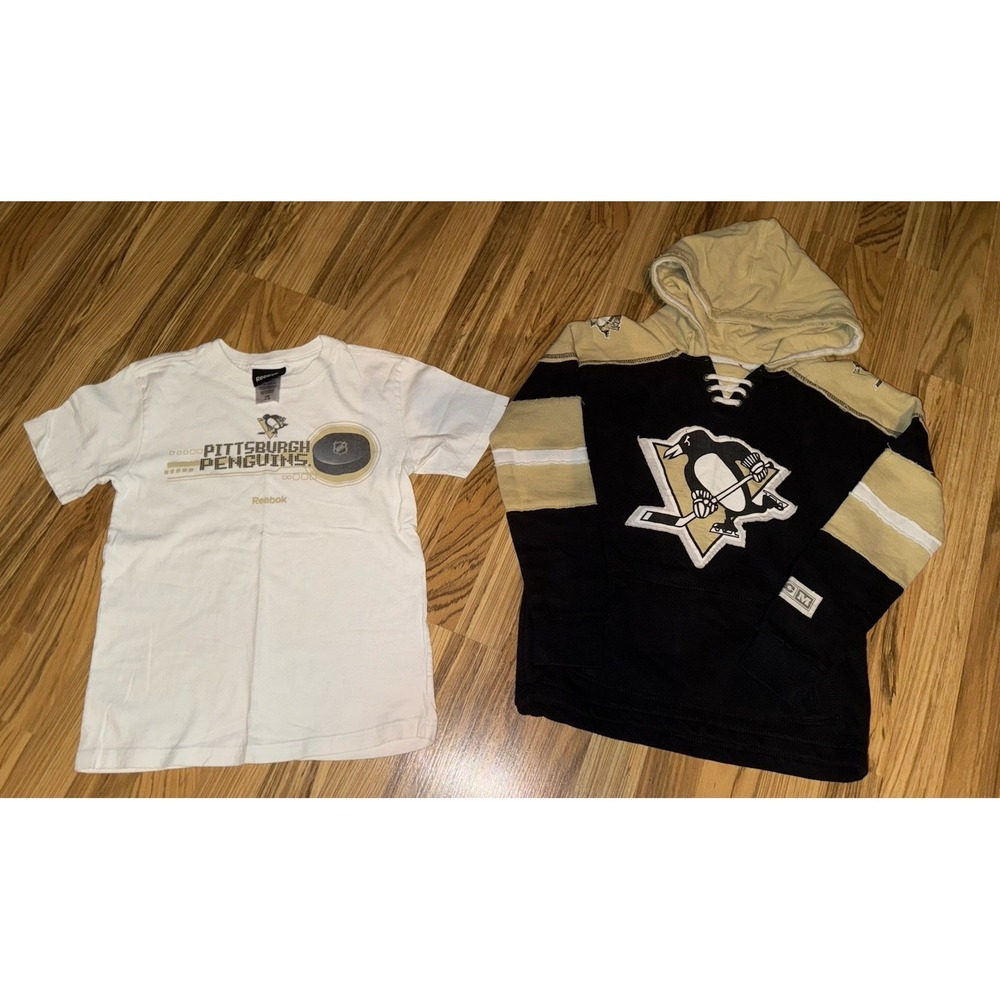 Pittsburgh Penguins Boys Sz 8 T-shirt Hoodie Sweatshirt Lot Cotton EUC